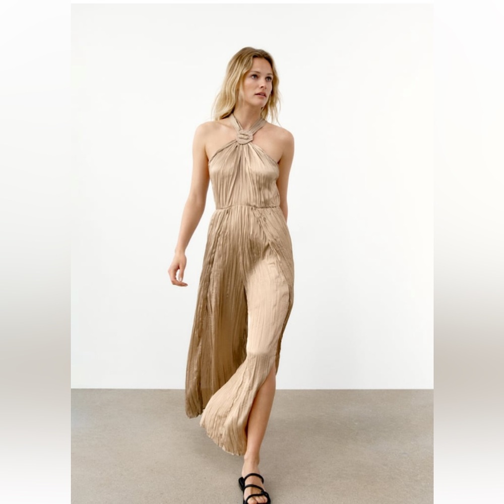 Zara Satin Effect Halter Jumpsuit